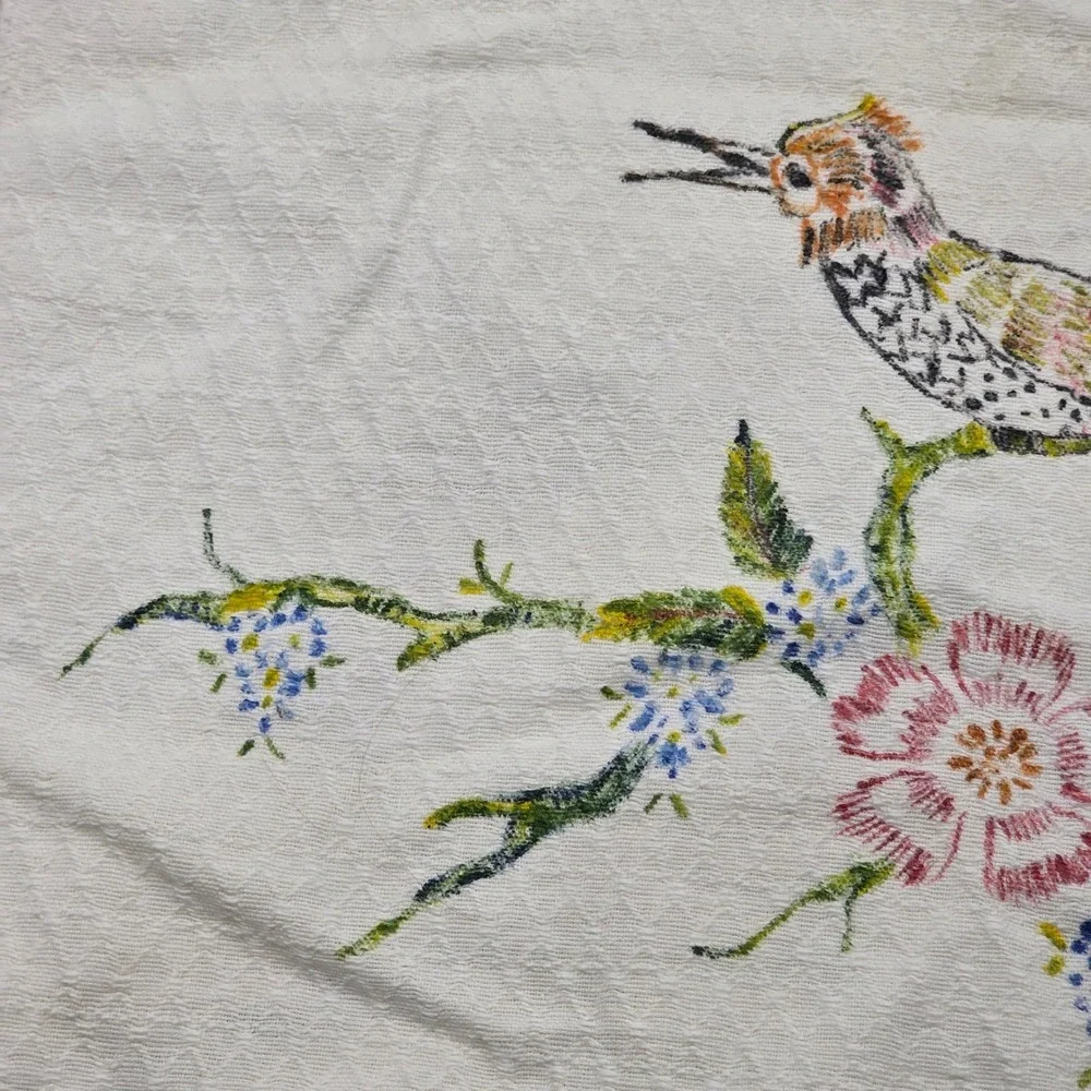 Handmade Dresser Scarf Runner White Hand Painted Bird Floral Lace Vintage‎ Decor